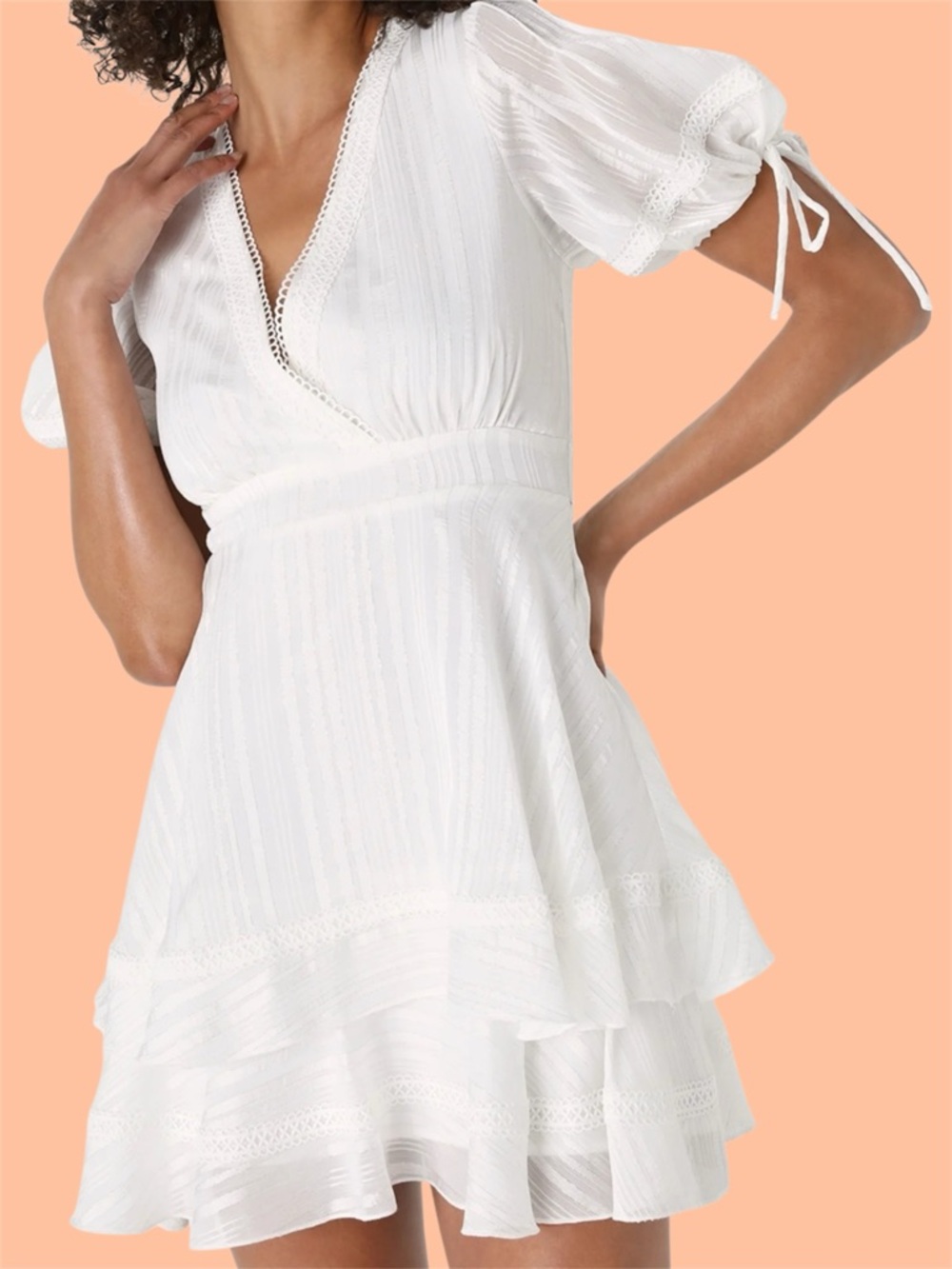 Lulus Adorable Essence White Striped‎ Puff Sleeve Mini Dress